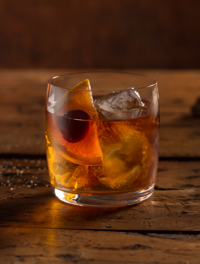 A glass of Smoked Maple Old Fashioned