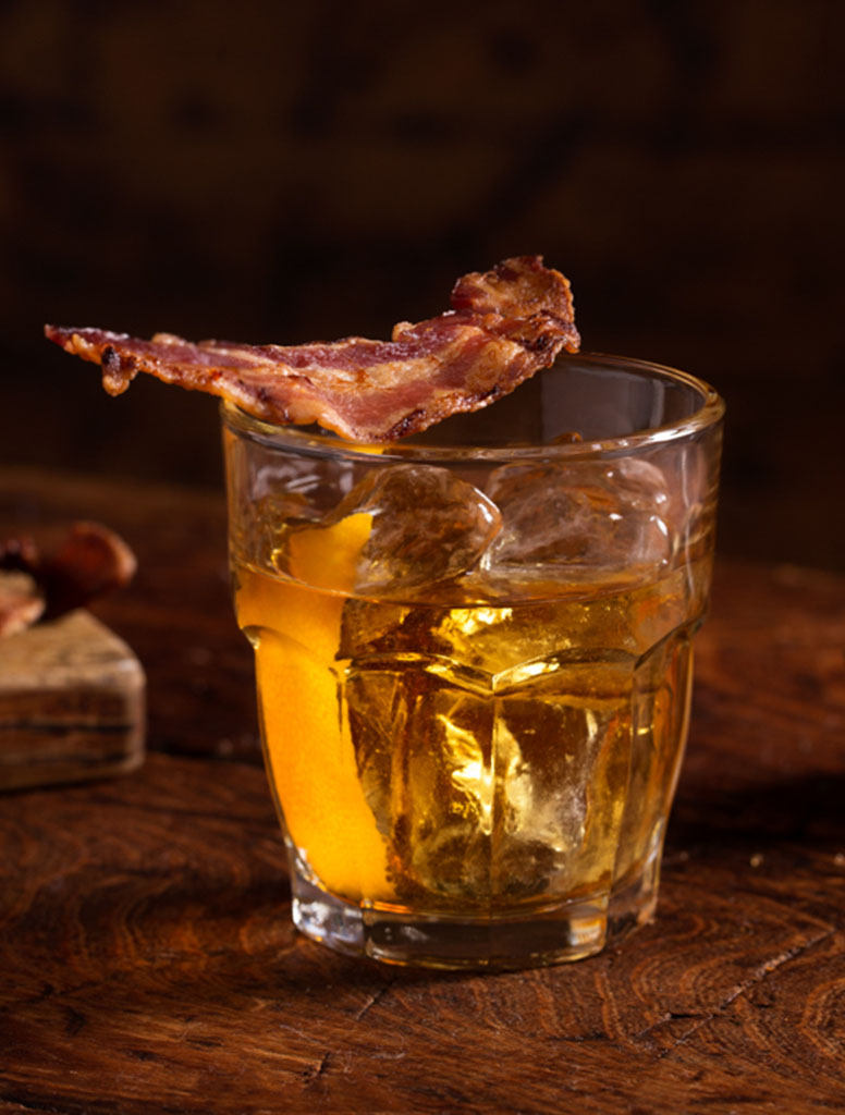 A glass of Bacon Old Fashioned