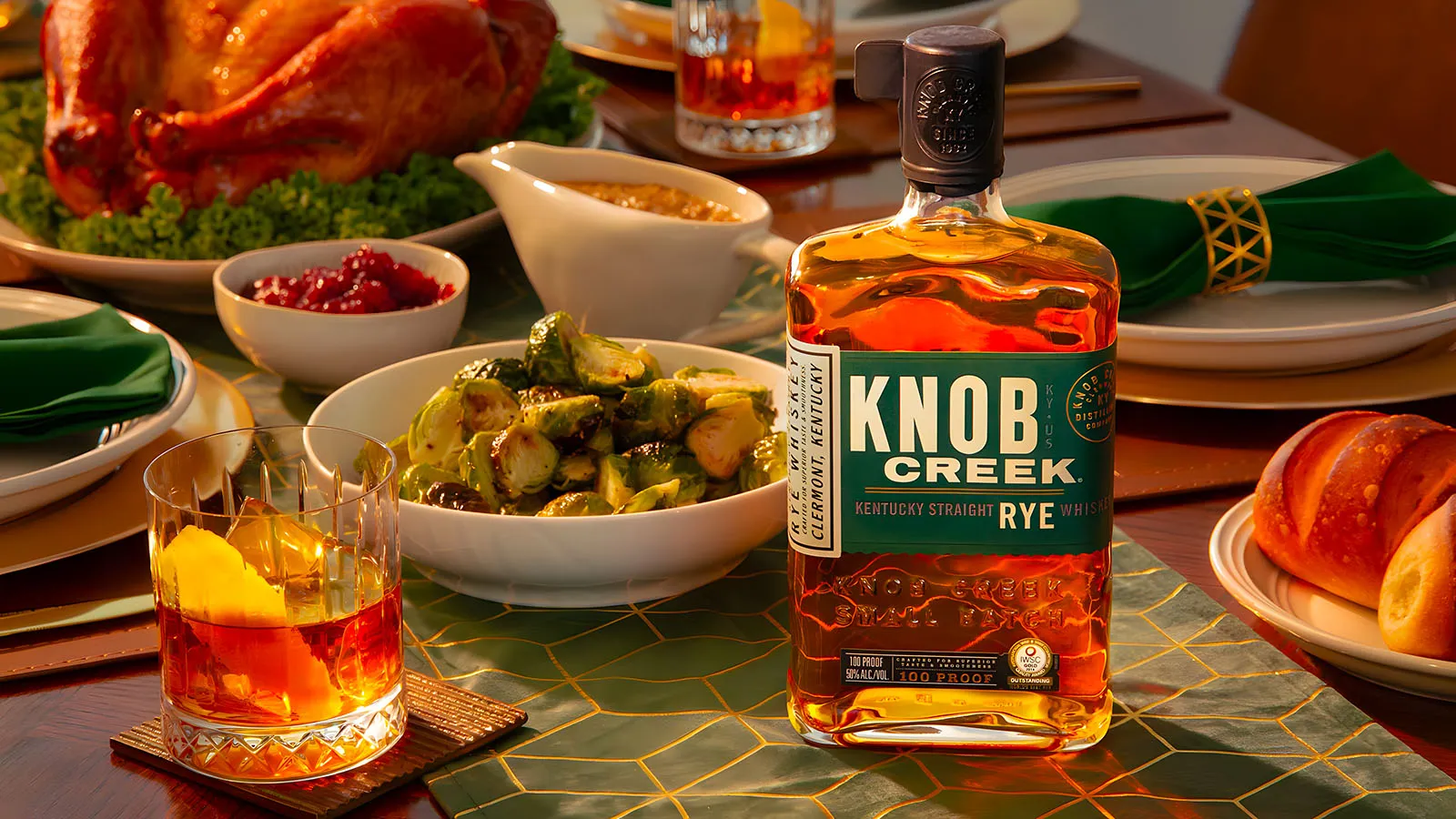 Table Food Glass Bottle Rye Whiskey Knob Creek