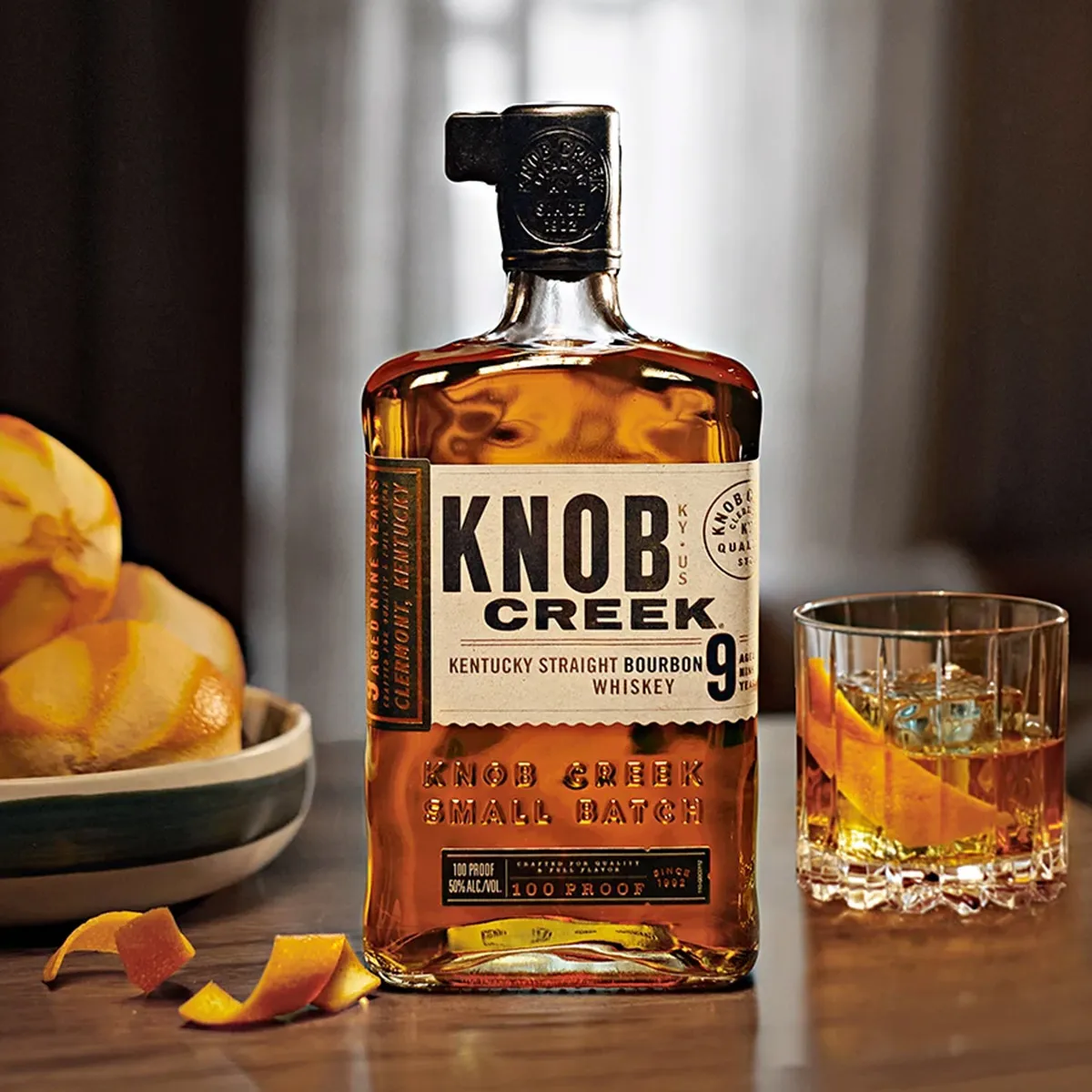9 Year Old Kentucky Straight Bourbon Bottle Table Lemon Knob Creek