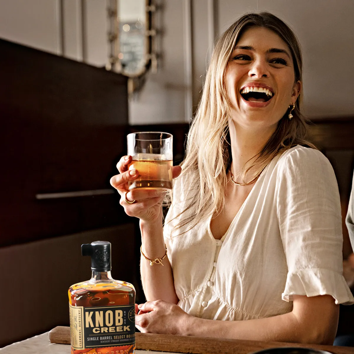Smiling Girl Glass Bottle Drink Rye Whiskey Knob Creek